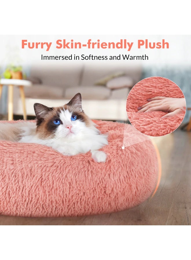 HousLife Cat Bed Plush Donut Cat Bed 40x40CM Soft Fluffy Round Pet Bed, Calming Self Warming Cat Bed Machine Washable with Non Slip Waterproof Bottom for Indoor Cats Small Dogs - Image 2